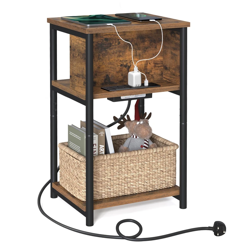 VASAGLE Side Table with Charging Station, 30 x 34 x 58 cm