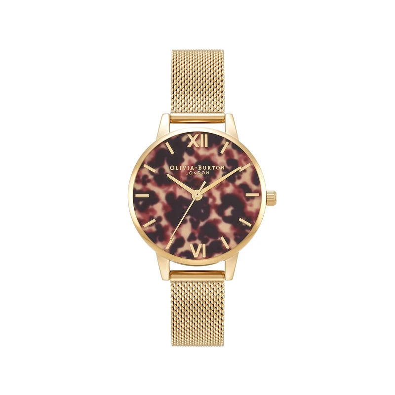 Olivia Burton Analogue Quartz Watch for Women Tortoiseshell Collection with Gold Colored Stainless Steel Mesh Bracelet - OB16LP10