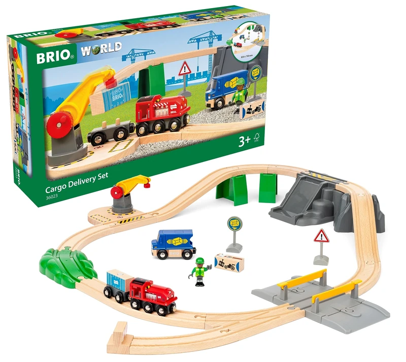 BRIO World Cargo Delivery Toy Train Set for Kids Age 3 Years Up - Wooden Railway Add On Accessories [Amazon Exclusive]