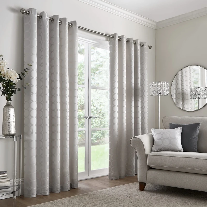 Appletree Boutique - Cassina - Jacquard Pair of Eyelet Curtains - 66" Width x 72" Drop (168 x 183cm) in Silver