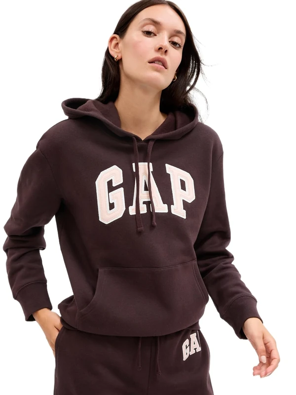 GAP Women's Logo Hoodie Hooded Pull-on Sweatshirt, Turkish Coffee, XL