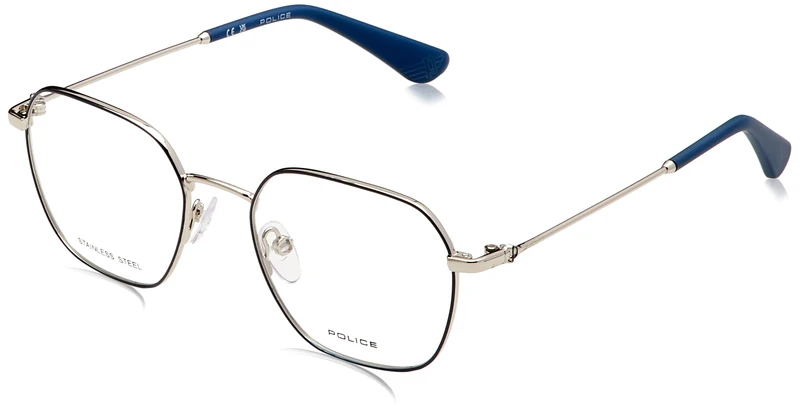 Police Unisex children's glasses, Shiny Palladium W/Matt Blue Parts, 50