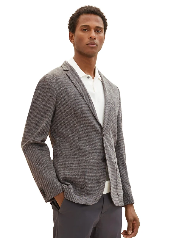 TOM TAILOR Men's Jersey Jacket with Lapel Collar, 19393 - Grey Houndstooth, 46