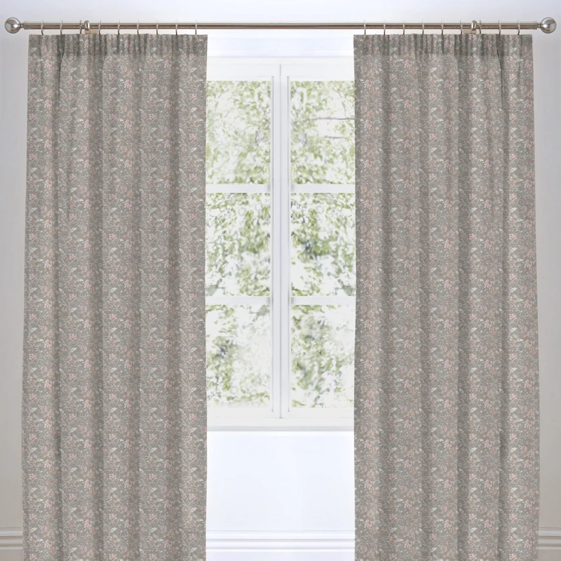 Appletree - Grey Floral Curtains W66 x L72 (168 x 183cm) - 2 Panels - Blackout Curtains - 100% Cotton - Lined - Flower Print Curtains in Grey - Vintage Grey Pencil Pleat Curtains - Pleated Curtains