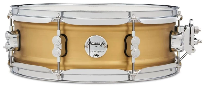 Pacific Drums Concept Series Metal Snare, 14" x 5", 1.2mm Natural Satin Brushed Brass | With a thinner, double-beaded brass shell for fat attack and a brushed exterior for a satin look