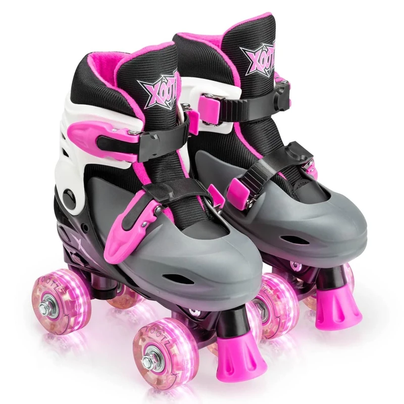 Xootz Roller Skates, Kids Adjustable Quad Skates for Beginners, with Light Up LED Wheels, Multiple Colours and Sizes, Ages 5+