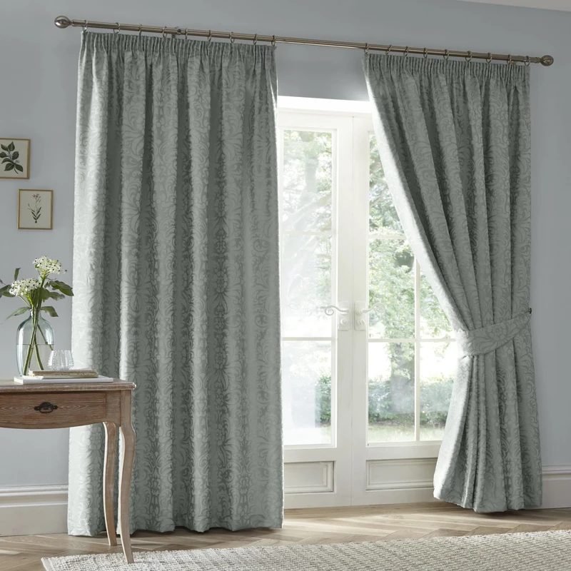 Appletree Heritage - Worcester - Jacquard Pair of Pencil Pleat Curtains With Tie-Backs - 66" Width x 90" Drop (168 x 229cm) in Green
