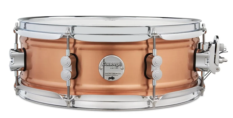Pacific Drums Concept Series Metal Snare, 14" x 5", 1.2mm Natural Satin Brushed Copper | A rolled 1.2mm copper shell for full attack with darker tone and a brushed exterior