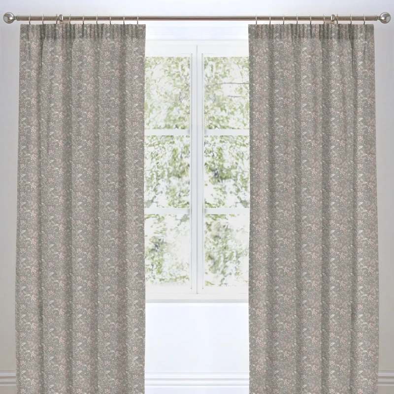 Appletree - Grey Floral Curtains W66 x L90 (168 x 229cm) - 2 Panels - Blackout Curtains - 100% Cotton - Lined - Flower Print Curtains in Grey - Vintage Grey Pencil Pleat Curtains - Pleated Curtains
