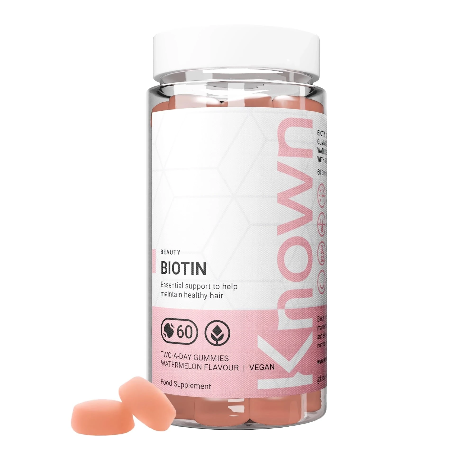 Known High-Strength Biotin Gummies - 10,000µg Biotin - Supports Healthy Hair & Skin - Natural Watermelon Flavour - 60 Vegan Gummies, 1 Month Supply