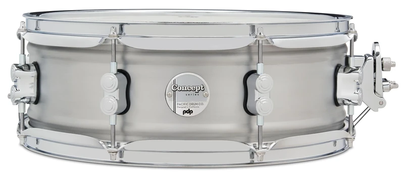 Pacific Drums Concept Series Metal Snare, 14" x 5", 1.2mm Natural Satin Brushed Aluminum | A snare with a rolled 1.2mm aluminum shell for round tone and dry resonance with a brushed exterior