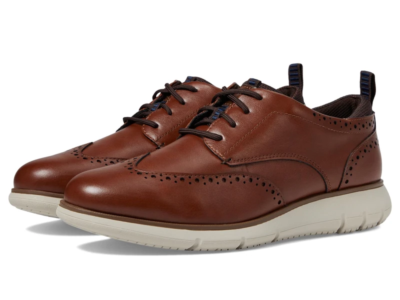 Nunn Bush Men's Stance Wingtip Oxford Brogue Detail Lightweight Comfortable Lace Up, Cognac, Wide - Image 1