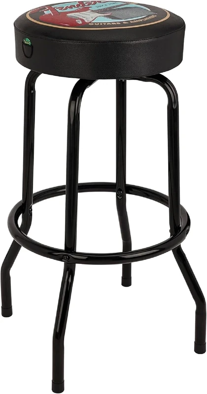 Fender Guitars and Amps Barstool with Pick Pouch, 30 Inch, Foam Padded, Black, Gift for Guitar Fans