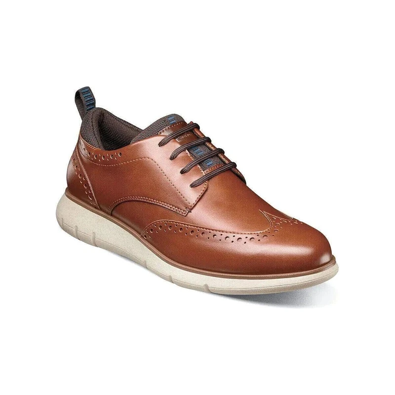 Nunn Bush Men's Stance Wingtip Oxford Brogue Detail Lightweight Comfortable Lace Up, Cognac, 8.5 UK