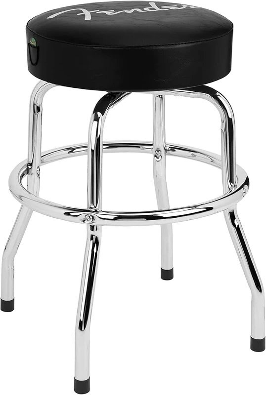 Fender Spaghetti Logo Pick Pouch Barstool, 24 Inch, Black and Chrome, Foam Padded, Gift for Guitar Fans