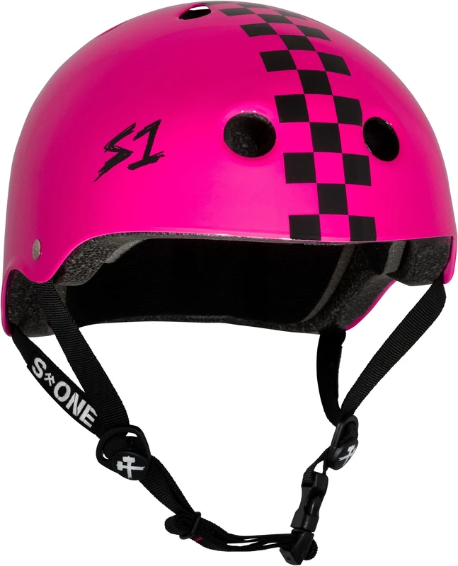 S1 Lifer Helmet for Skateboarding, BMX, and Roller Skating - EPS Fusion Foam, CPSC & ASTM Certified - Pink Gloss w/Checkers Small (53.3 cm)