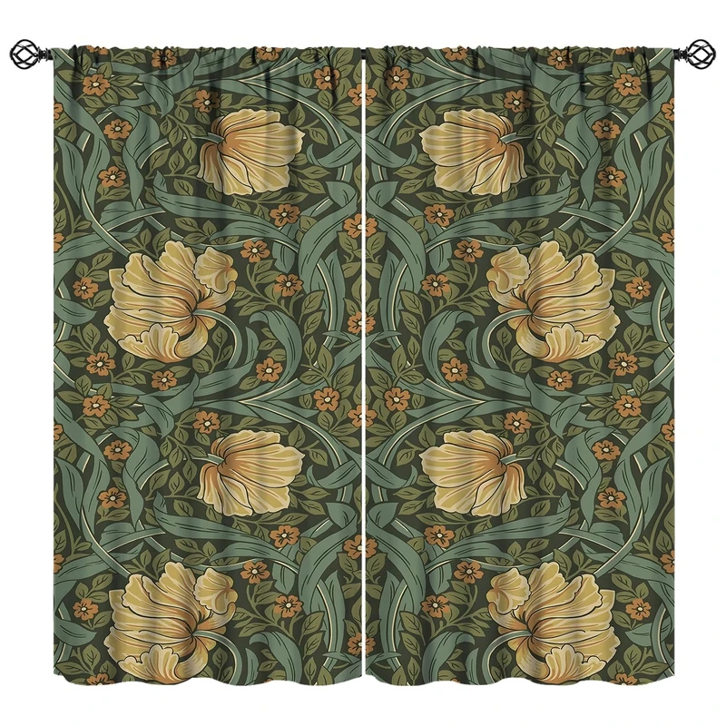 JESTRONRY Vintage Floral Curtains for Living Room,Window Treatments Bedroom Curtain, William Morris Art Style Home Decor Blackout Drapes 2 Panel Set W52xL84in