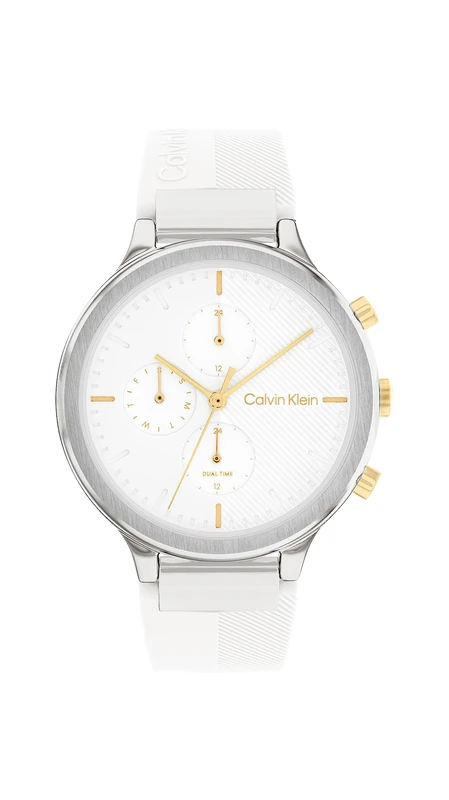 Calvin Klein Analogue Multifunction Quartz Watch for Women Energize Collection with White Silicone Bracelet - 25200244