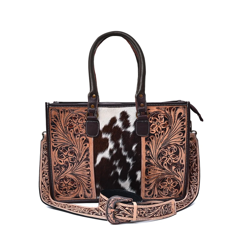 Merbaa Women Natural Cowhide Leather Hand Bag With Adjustable Detachable Strap Leather Massenger Handbag Purse Sling Bag, Brown, L