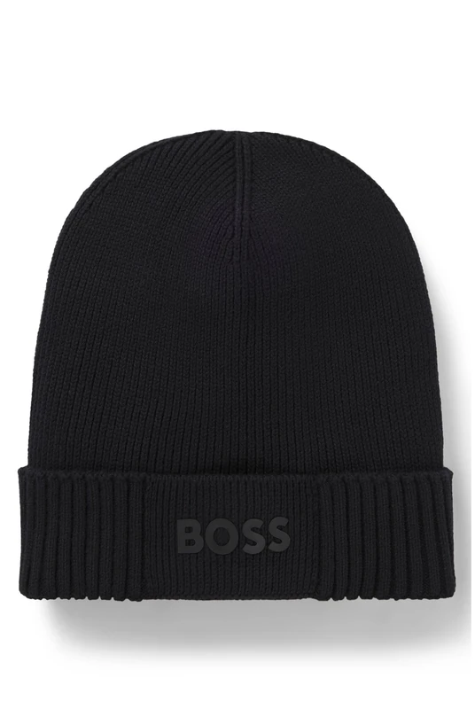 BOSS Mens Asic Beanie-X Logo-detail beanie hat in cotton and virgin wool