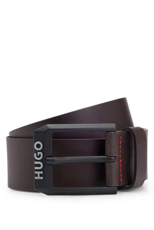 HUGO Mens Gelio-B Sz40 Leather belt with logo-trim buckle