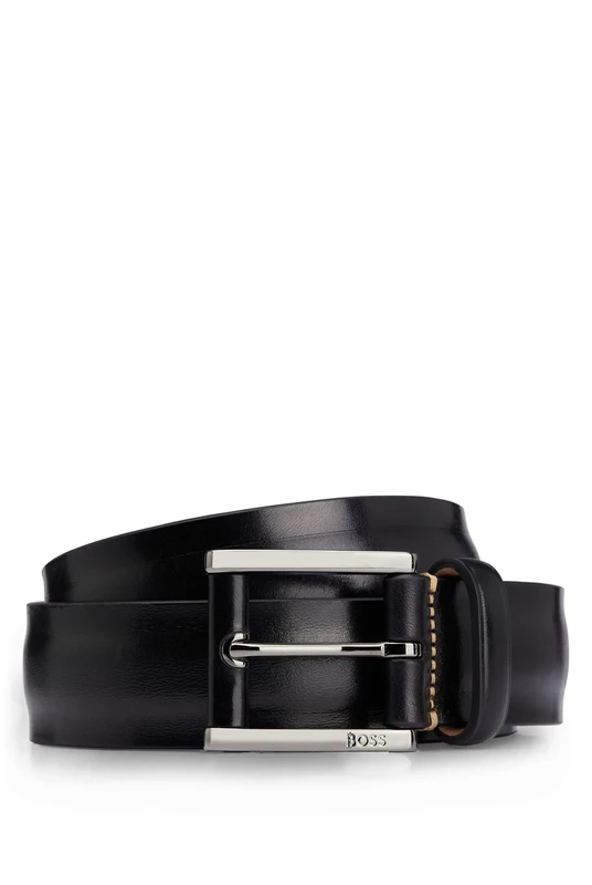 BOSS Mens T-Lino Sz35 Italian-leather belt with logo-engraved buckle