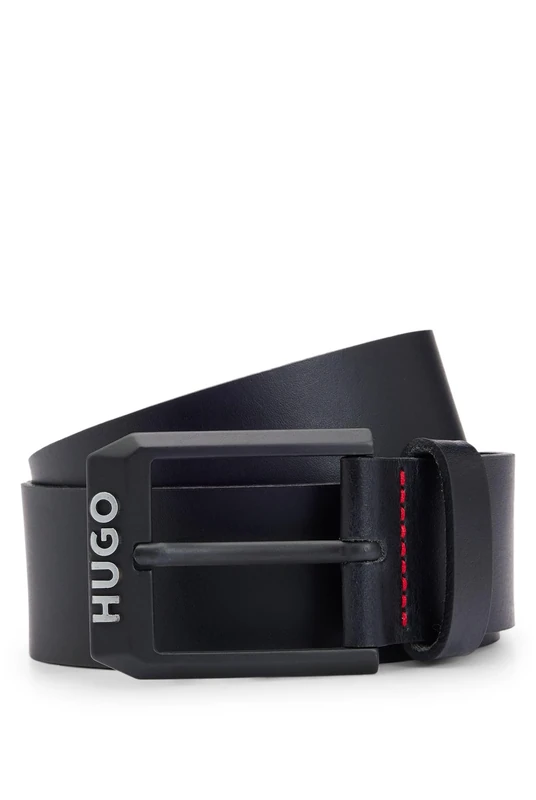 HUGO Mens Gelio-B Sz40 Leather belt with logo-trim buckle