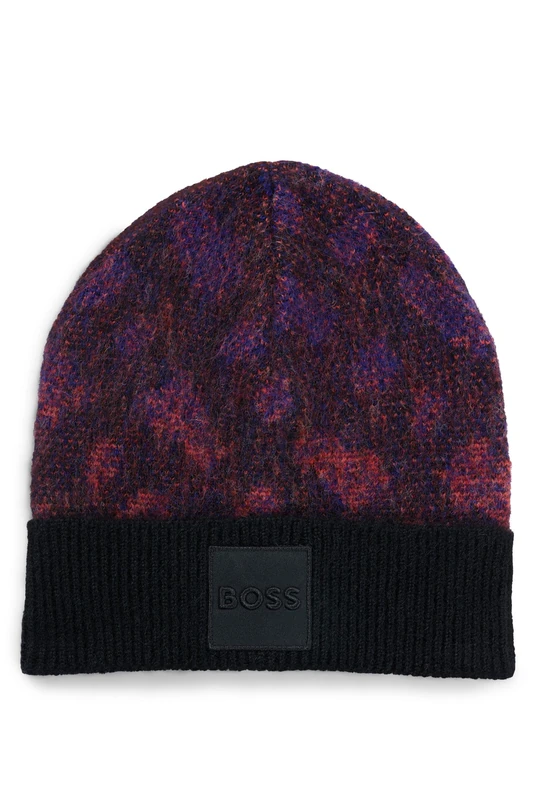 BOSS Mens Miracolo Hat Beanie hat in brushed fabric with degradé monograms