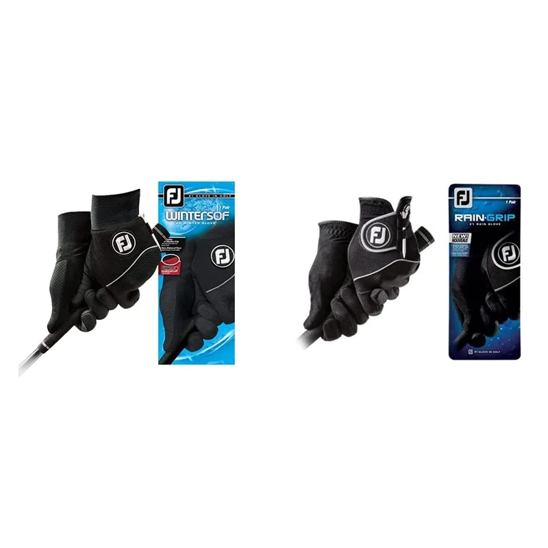 FootJoy WinterSof Men's Golf Gloves Pair,Black & RainGrip Men's Golf Gloves Pair,Black,S