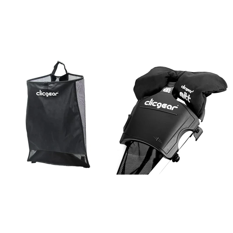 Clicgear Mesh Golf Trolley Storage Net, Black, & Golf Trolley Winter Mittens, Black, UK