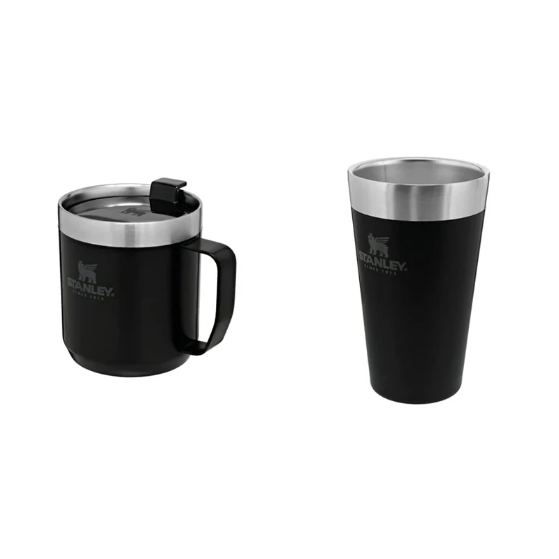 STANLEY Classic Legendary Camp Mug 0.35L Matte Black & Adventure Stacking Beer Pint 0.47L Matte Black – Travel Mug Keeps Beer Cold for 4 Hours - Stainless Steel Beer Mug
