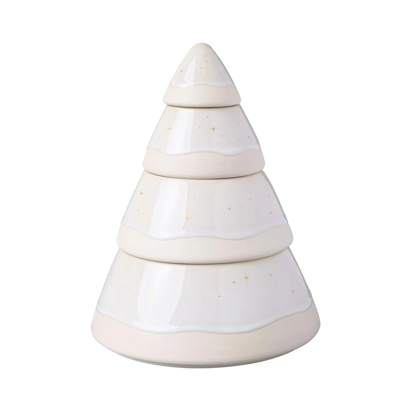 like. by Villeroy & Boch – Winter Glow glass box tree, Christmas pastry box in Premium Porcelain, White / Beige