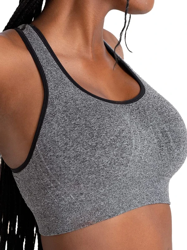 SHAPERMINT Sports Bra for Women - Plus Size, High Support Workout Top, Heather Gray, XL