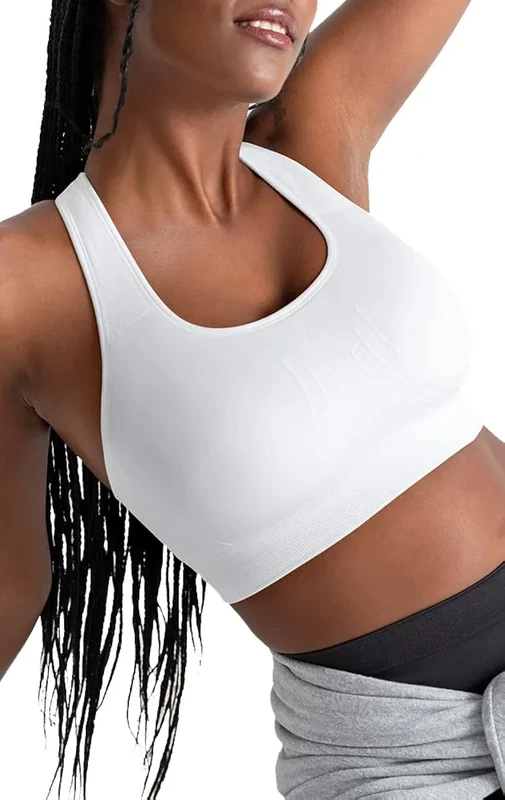 SHAPERMINT Sports Bras for Women - Sports Bra - Womens Workout Tops - Wireless Bra, White, 3X-Large