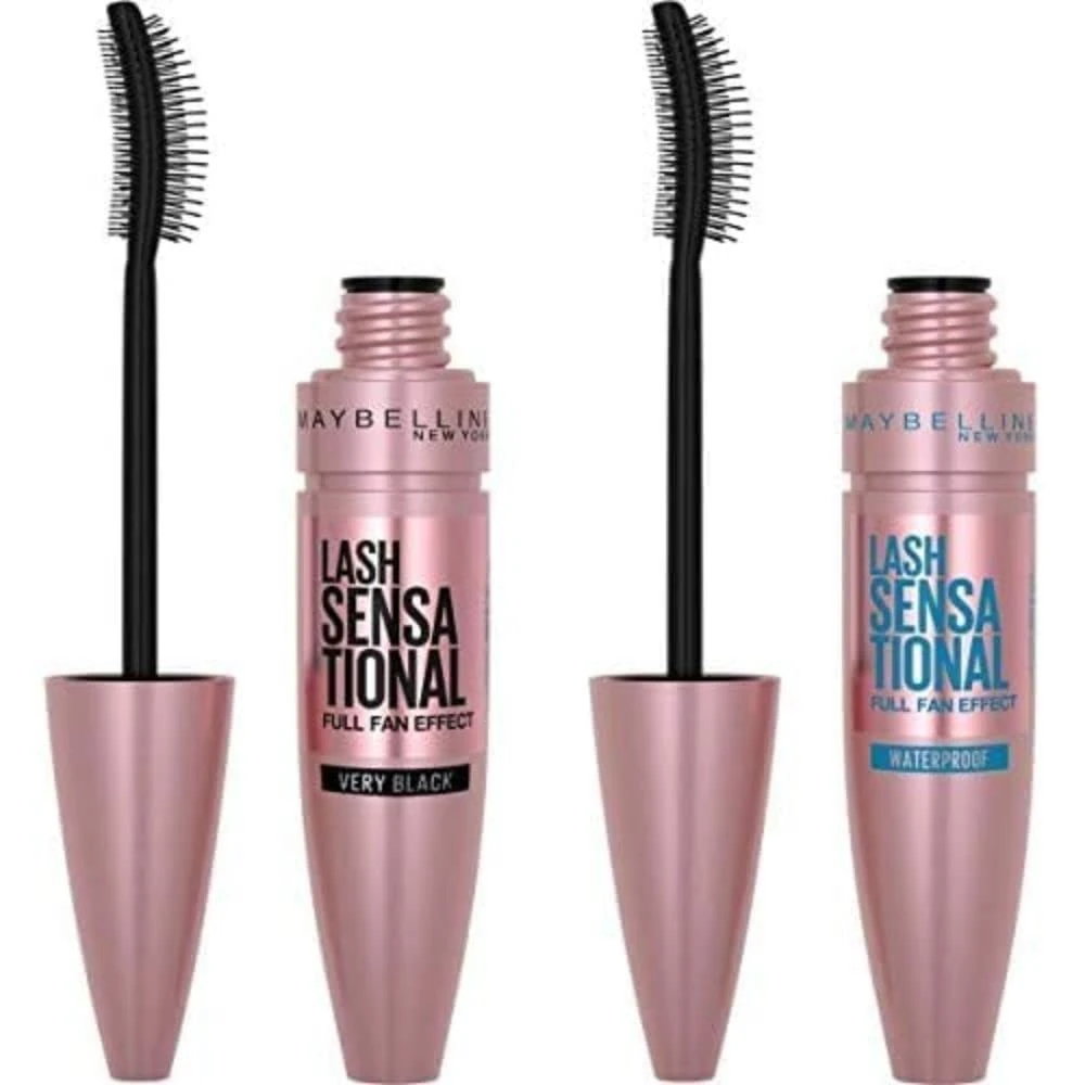Maybelline New York Lash Sensational Volume Mascara, Very Black, 9.4 ml + Volumizing and Thickening Waterproof Mascara, Black