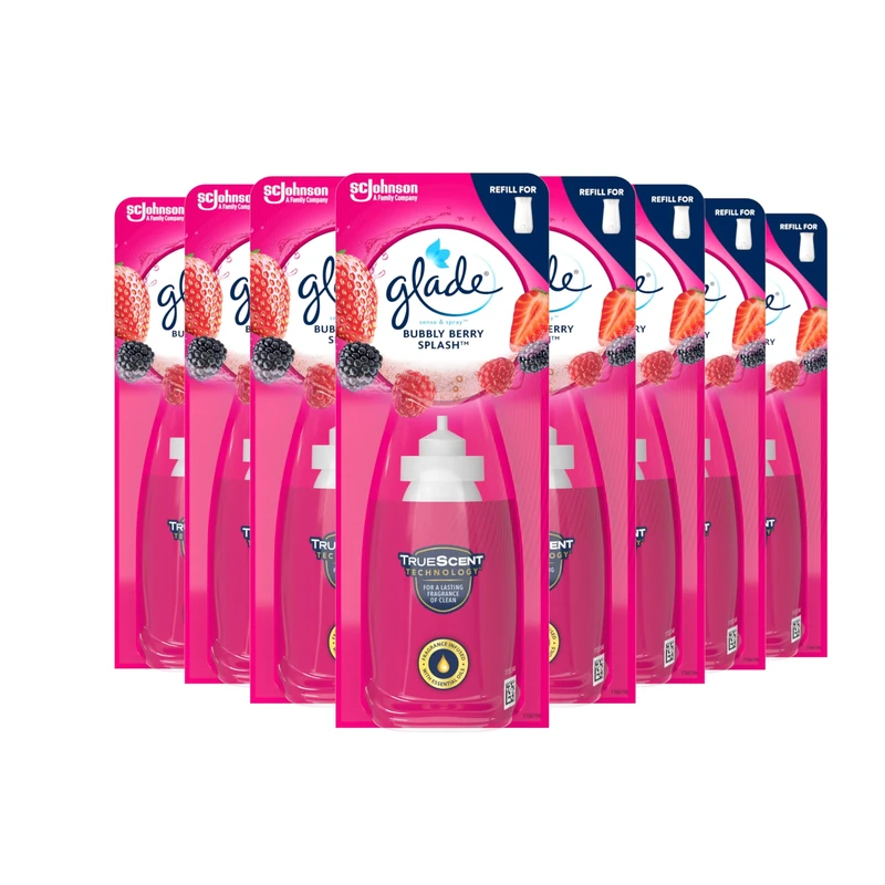Glade Sense & Spray Air Freshener Refill, Motion Activated Automatic Room Spray and Odour Eliminator for Home, Bubbly Berry Splash, 8 Refills (8 x 18ml)