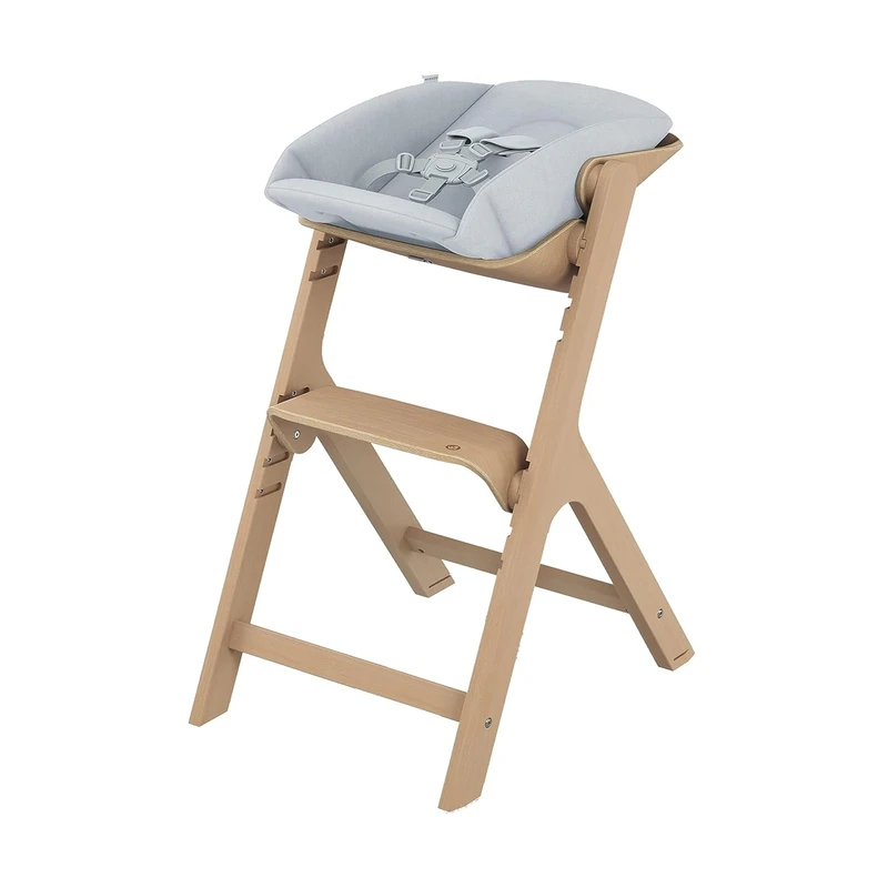 Maxi-Cosi Nesta Evolutive Baby High Chair + Newborn Set Bundle - Reclining & Adjustable Highchair, 3.5 - 99 Years, Natural Wood + Easy to Clean Newborn Kit, 0 - 6 Months, 0 - 9 kg, Beyond Sky Grey