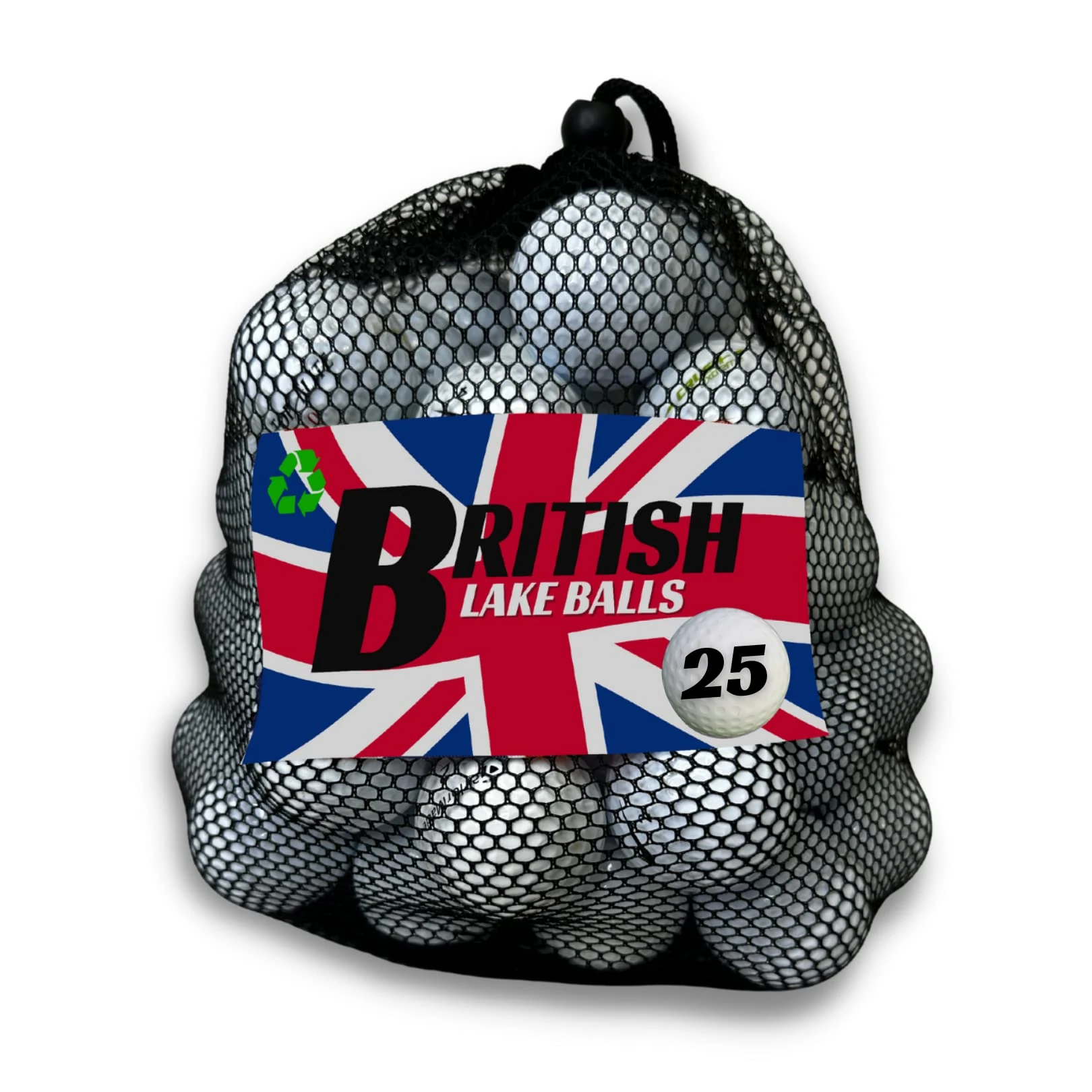 British Lake Balls - Recycled & Washed Assorted Lake Golf Balls - with Robust & Trendy Storage Bag - Quality Brands. (25-pack)