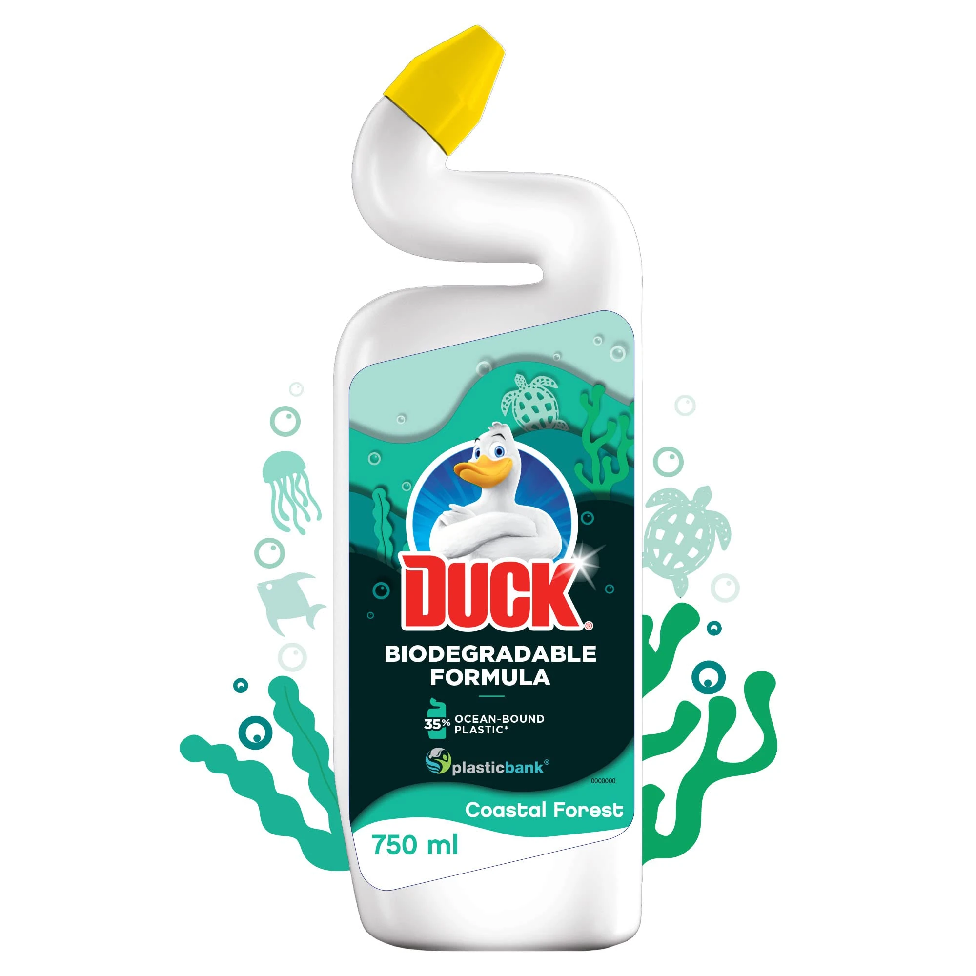 Duck Biodegradable Toilet Cleaner Liquid, Removes Limescale, Long Lasting Fragrance, Biodegradable Formula, Coastal Forest, Pack of 8 (8 x750ml)