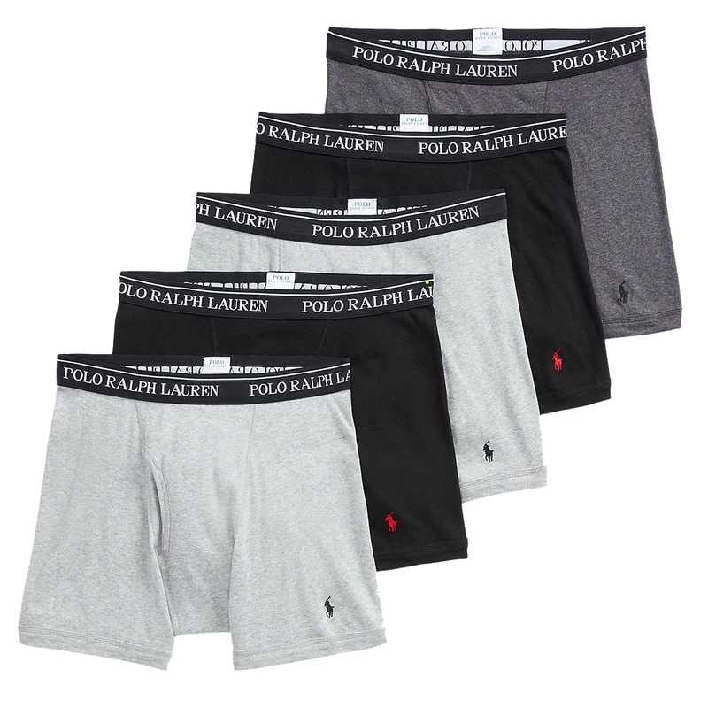 Ralph Lauren POLO Classic Fit Boxer Briefs - 5 Pack (Grey Assorted), Grey Assorted, XL