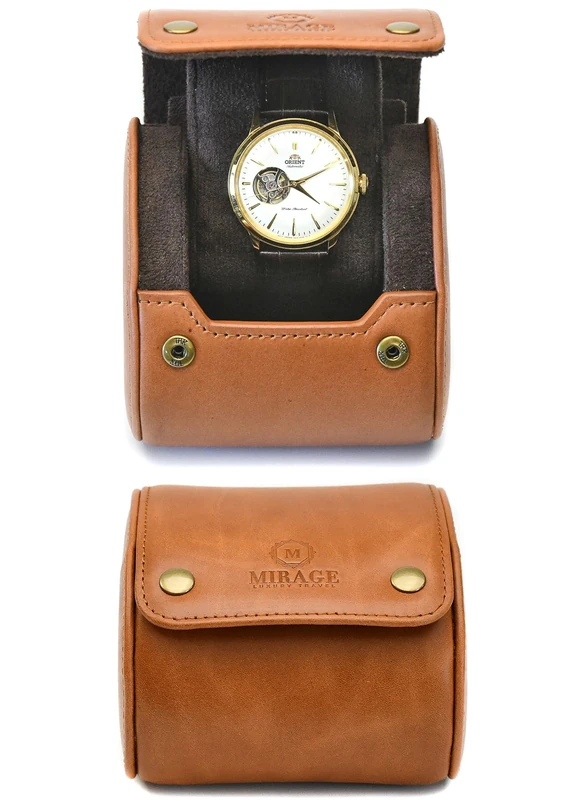 Leather Watch Travel Case Single 1 Watch Roll Tawny Brown Cowhide
