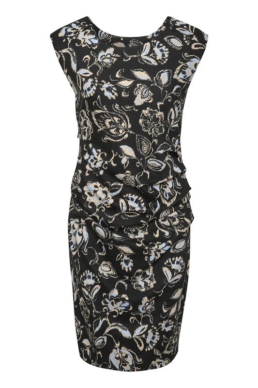 KAFFE Women's Kairma India Casual Dress, Black/Windsurfer/Gray Print, M
