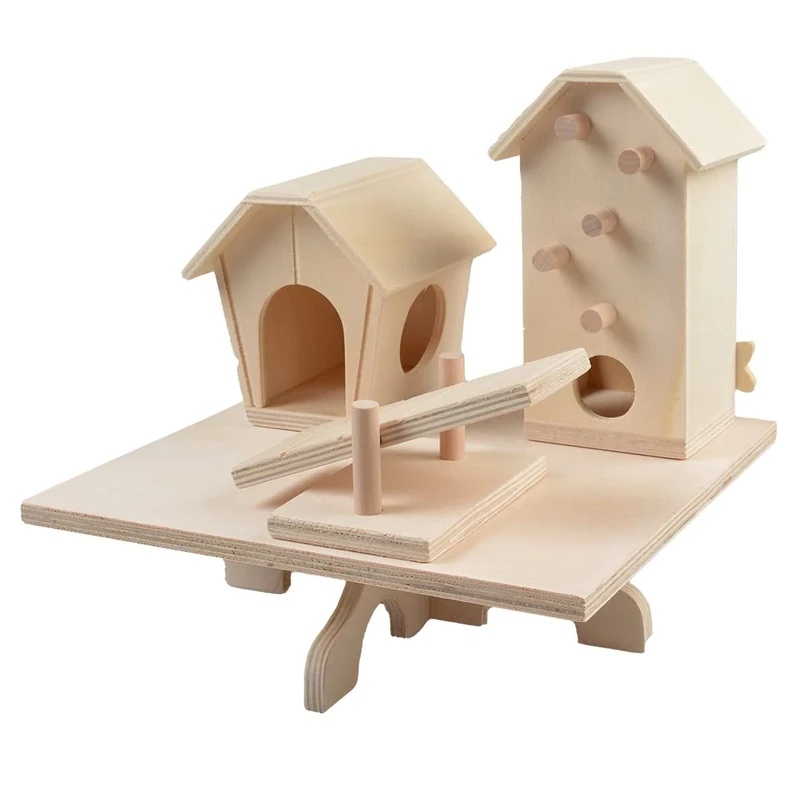 Duvoplus, Wooden Toy Playground with 2 Houses 23 x 20 x 22 cm, Made of Quality Wood, Stimulates Natural Rodent Instinct, Hours of Fun Playing and Climbing for Small Rodents