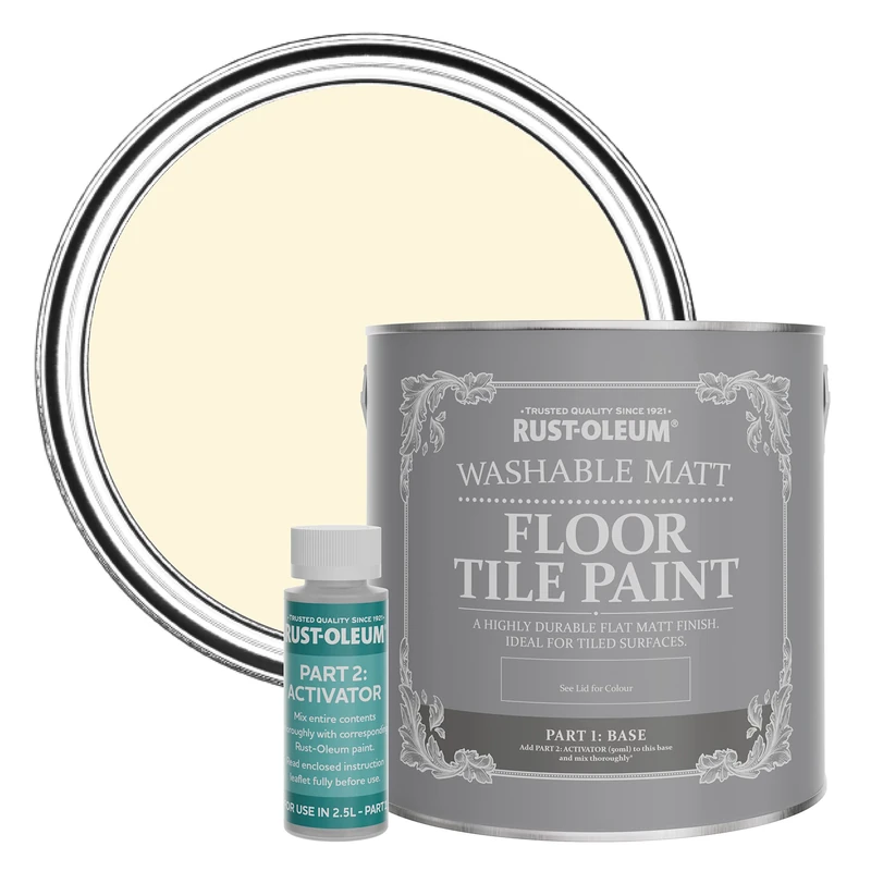 Rust-Oleum Beige Washable Matt Floor Tile Paint - Clotted Cream 2.5L