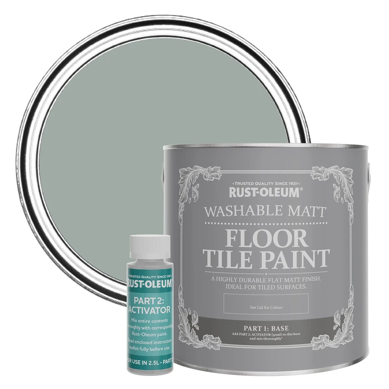 Rust-Oleum Grey Washable Matt Floor Tile Paint - Pitch Grey 2.5L