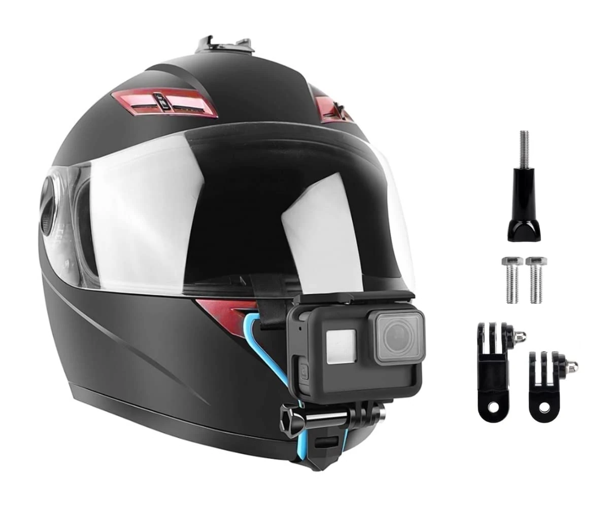micros2u Motorcycle Helmet Chin Strap Mount Holder (Includes Extra POV Extension Arms) for all GoPro Hero models + most Action Cameras