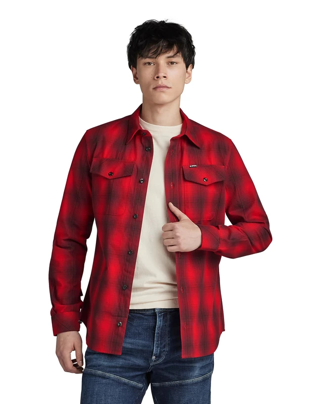 G-Star Men's Marine Slim Shirt, Multicolour (dk flame vanderbilt check D20165-D412-G093), XL - Image 1