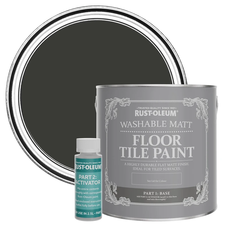 Rust-Oleum Black Washable Matt Floor Tile Paint - Dark Magic 2.5L