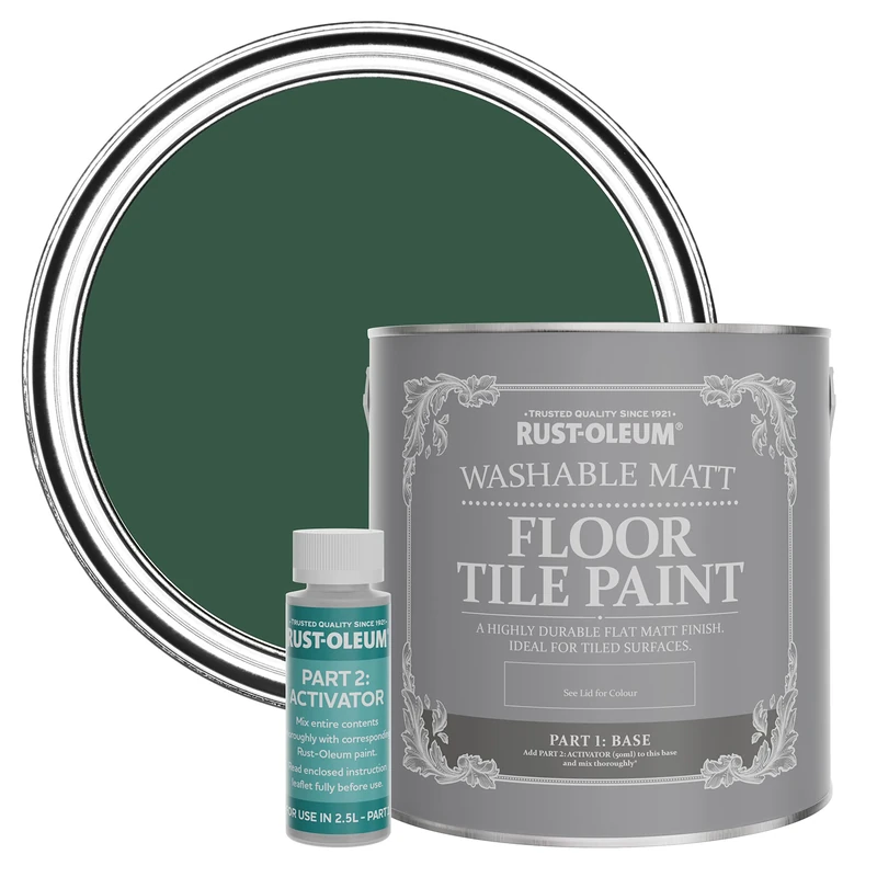 Rust-Oleum Green Washable Matt Floor Tile Paint - Pinewoods 2.5L