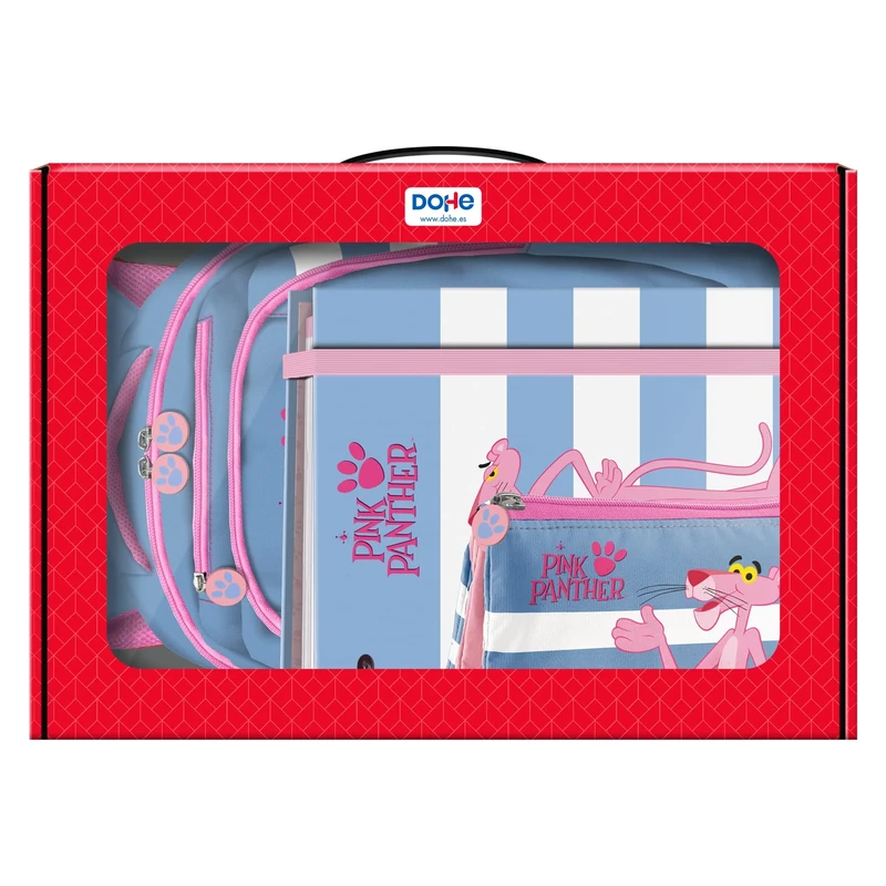 Dohe - Gift Box – Backpack, Replacement Folder and Triple Pencil Case – Pink Panther – Stripes Model